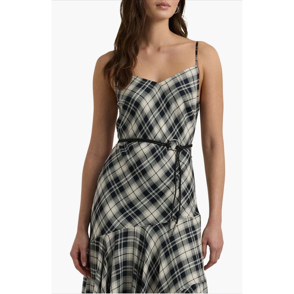 Lauren Ralph Lauren Plaid Belted Herringbone Dress 10 - Picture 4 of 11